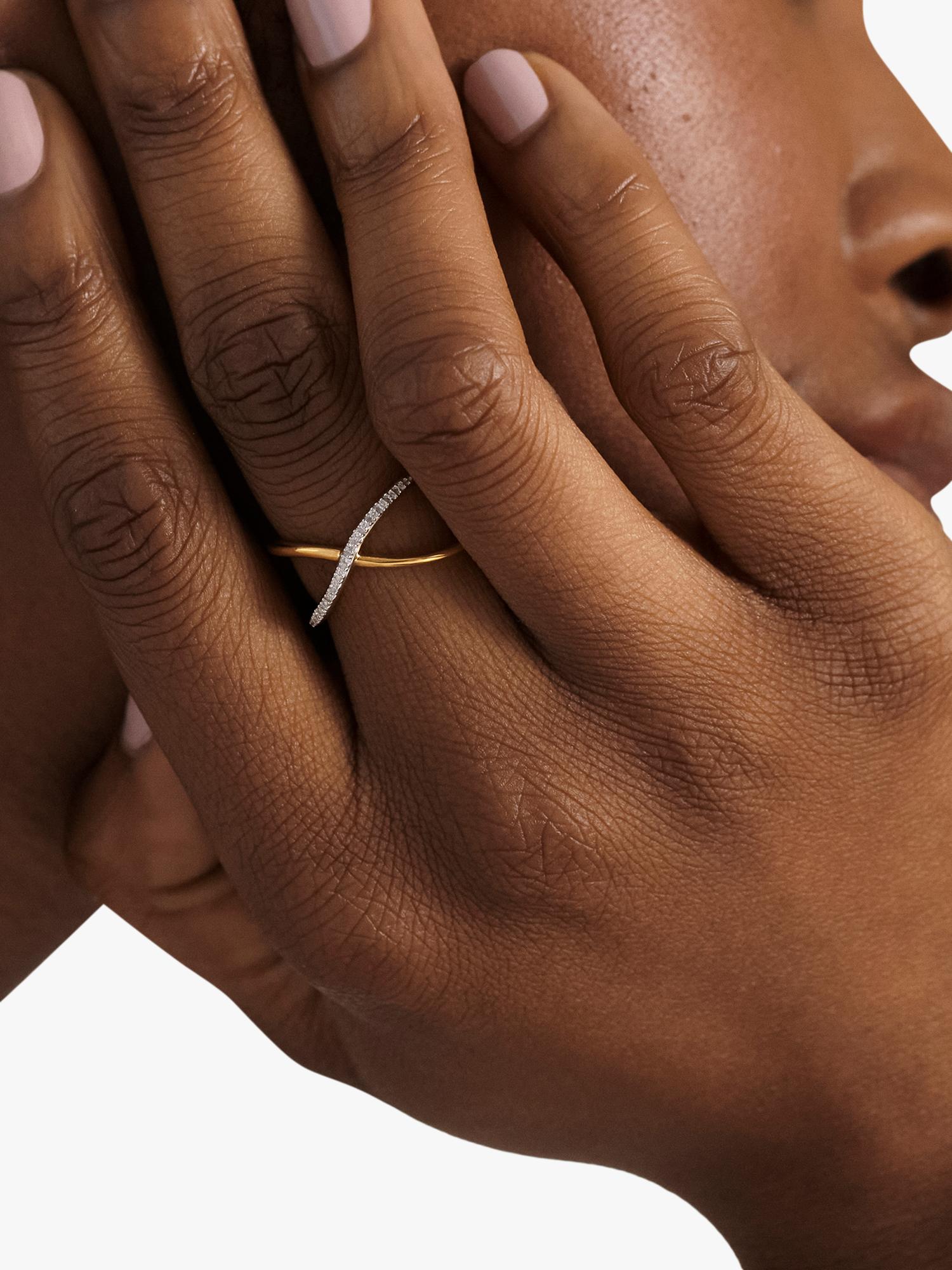 Monica Vinader Riva Diamond Ring gold vermeil size M, UK version