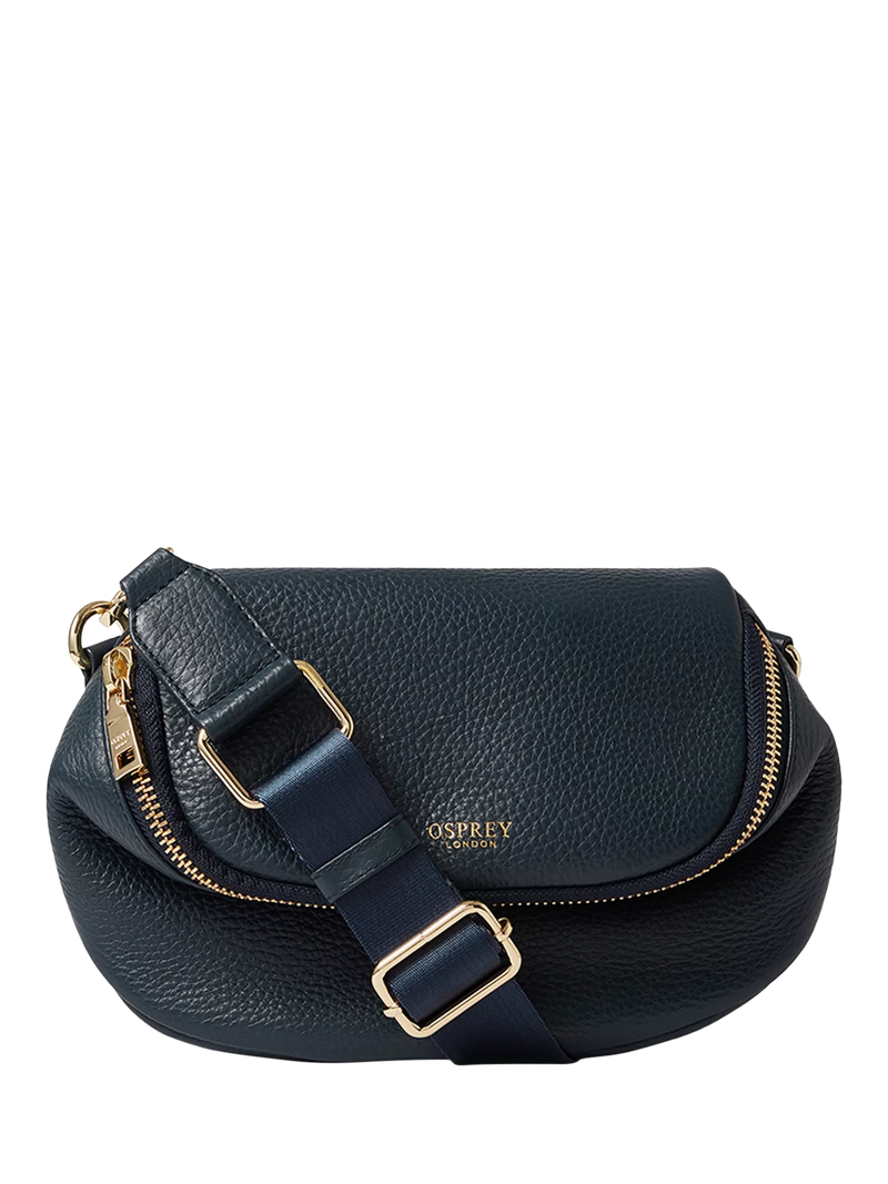 OSPREY LONDON Crumple Leather Sling Bag, Navy