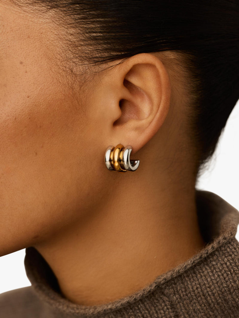 Missoma triple ridge stud earrings in silver and gold, imported from the UK