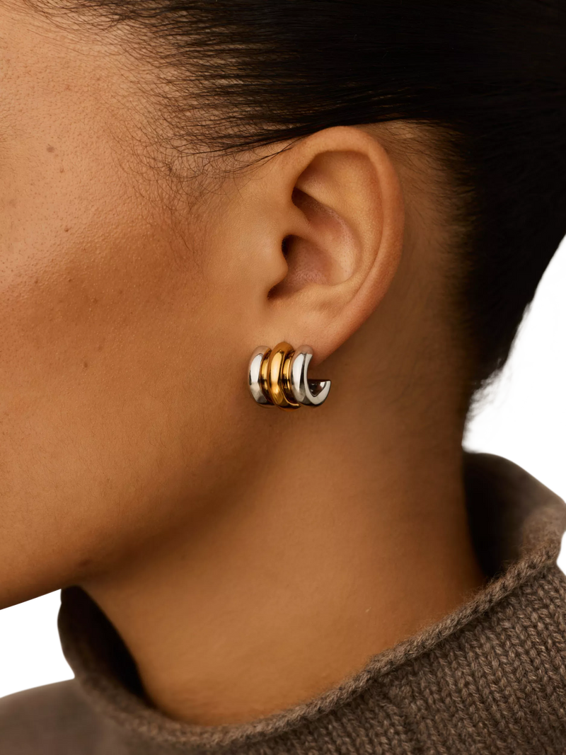 Missoma triple ridge stud earrings in silver and gold, imported from the UK