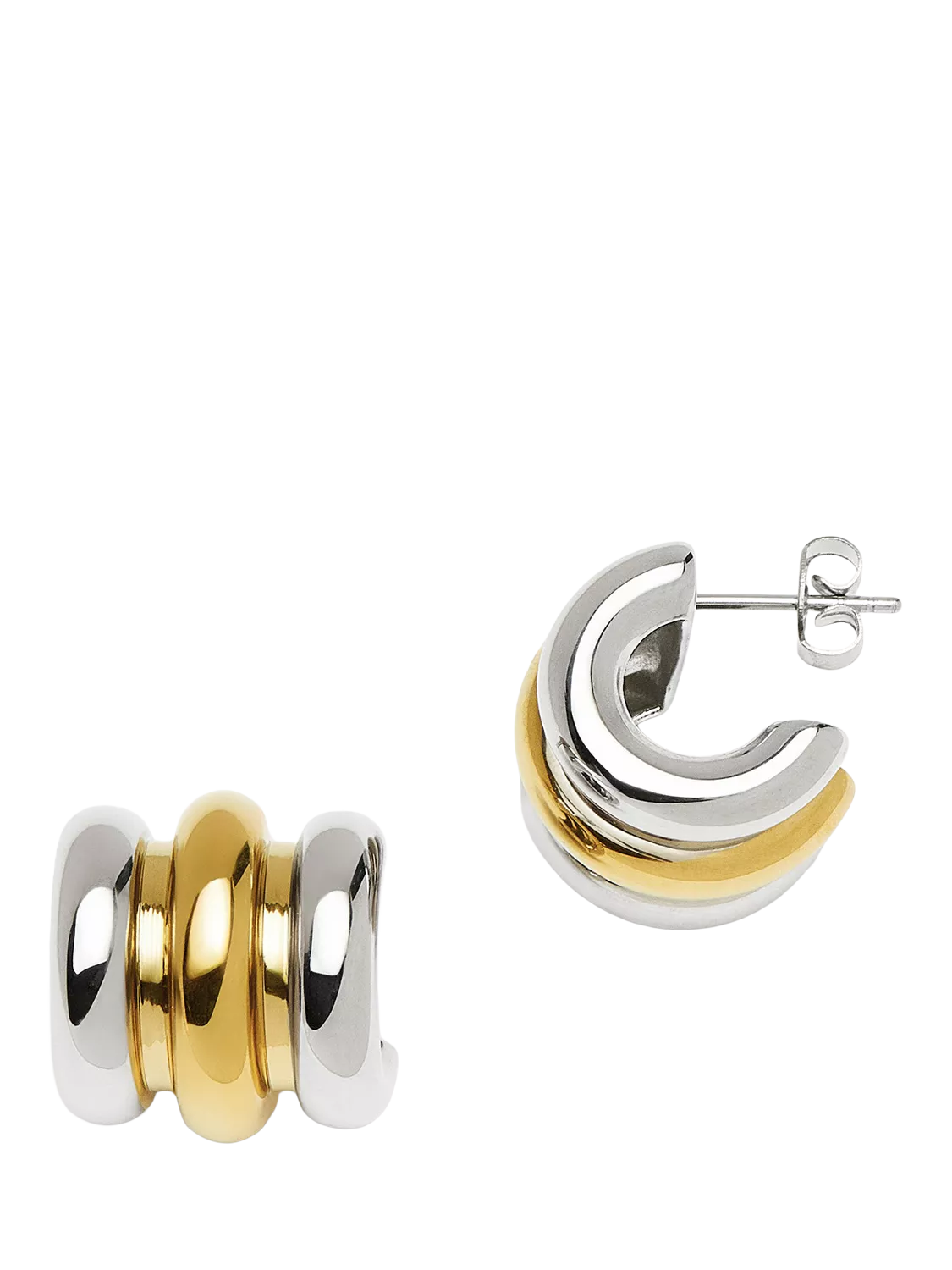 Missoma triple ridge stud earrings in silver and gold, imported from the UK