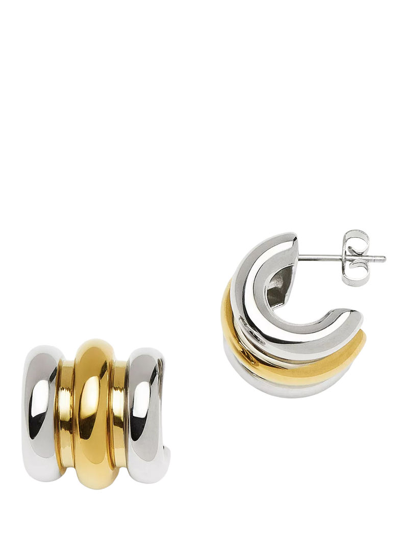 Missoma triple ridge stud earrings in silver and gold, imported from the UK