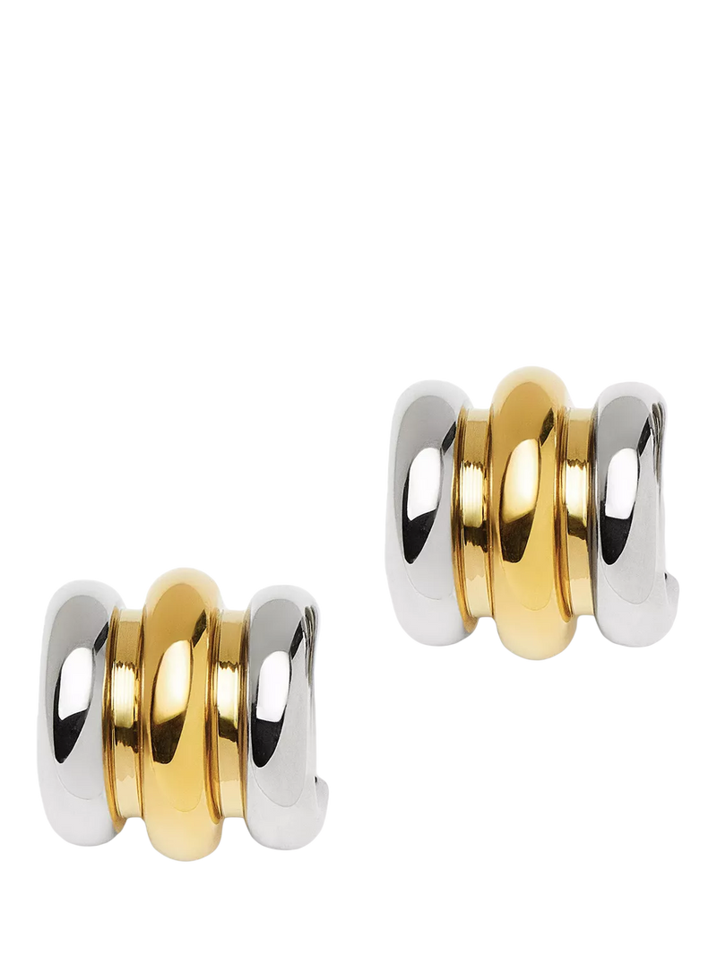 Missoma triple ridge stud earrings in silver and gold, imported from the UK