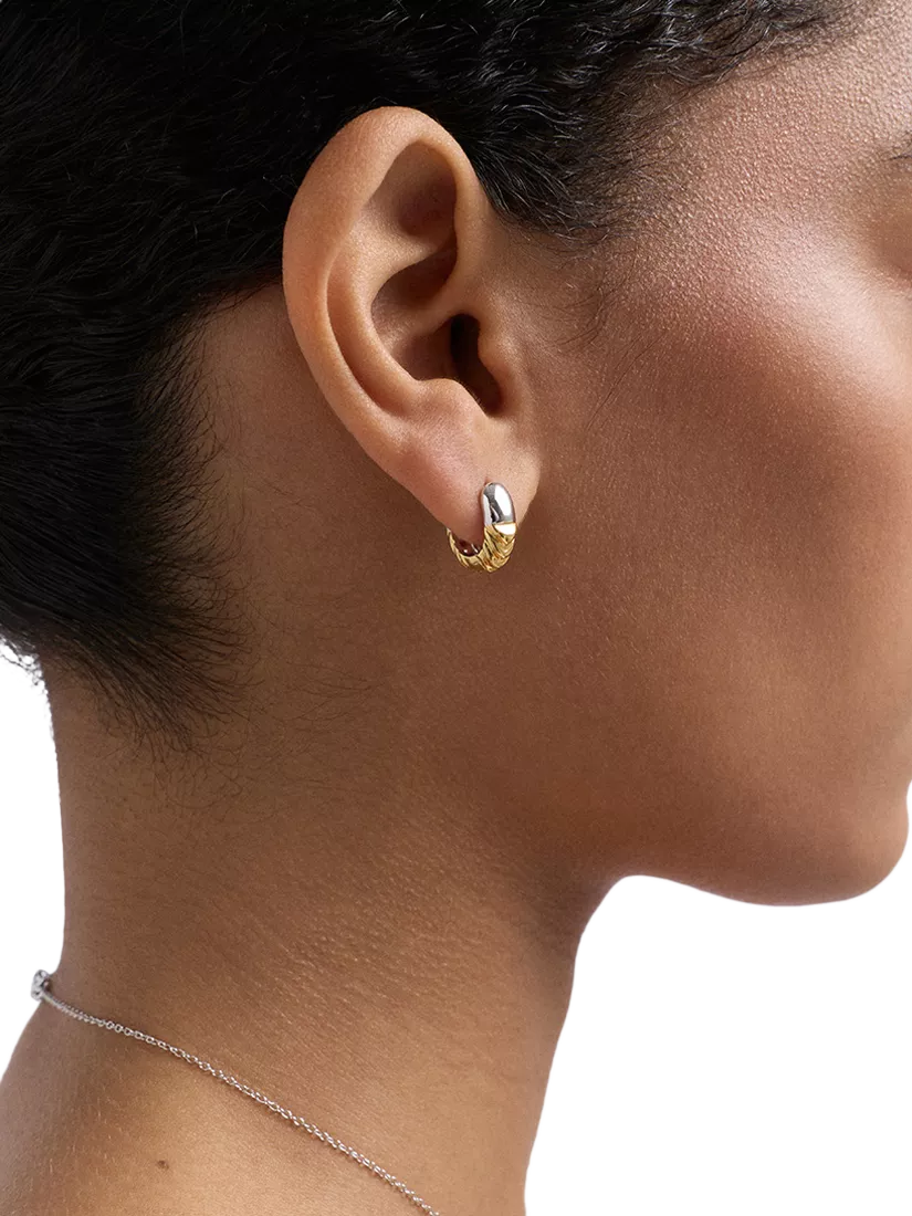 Astley Clarke Aurora Weave mixed metal hoop earrings gold silver, UK version