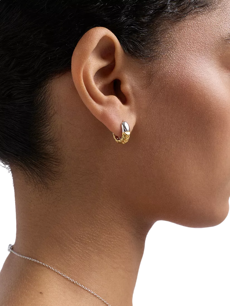 Astley Clarke Aurora Weave mixed metal hoop earrings gold silver, UK version