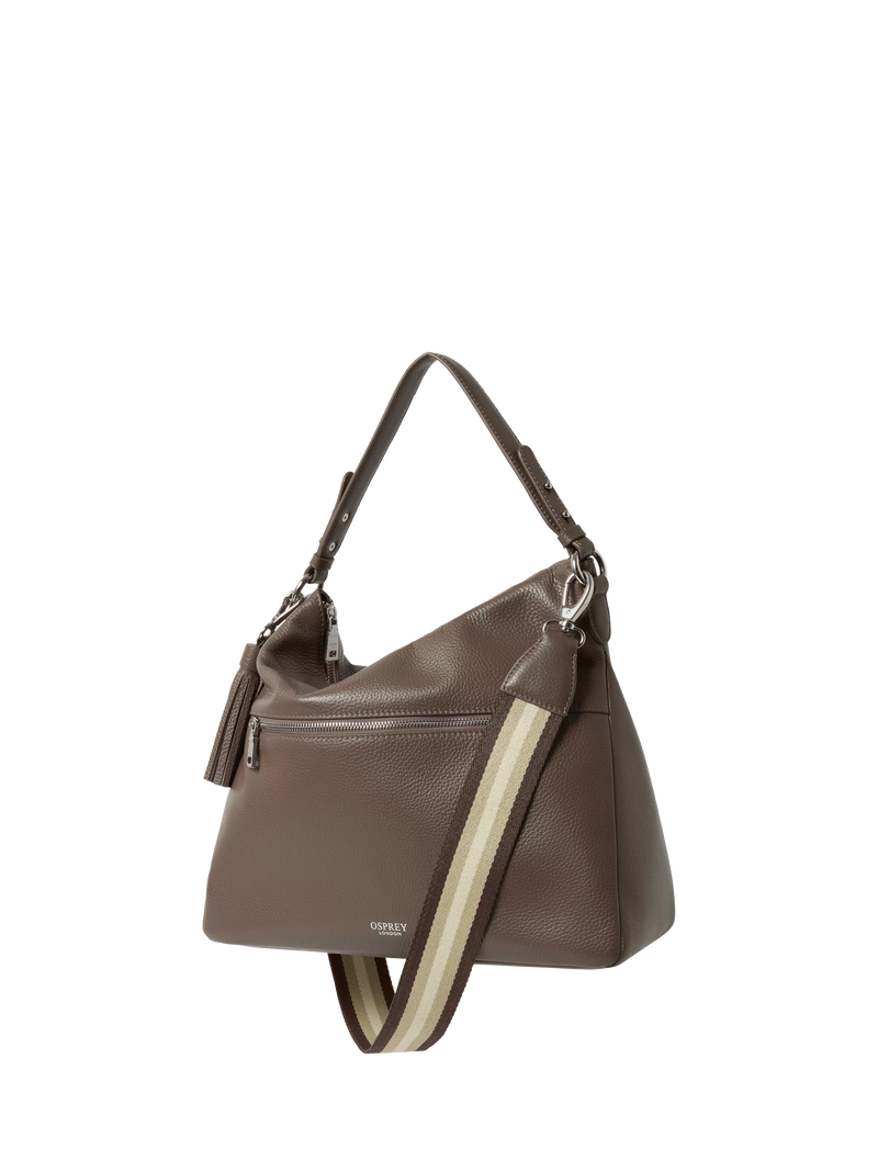 OSPREY LONDON Stella Leather Hobo Bag, Dark Truffle