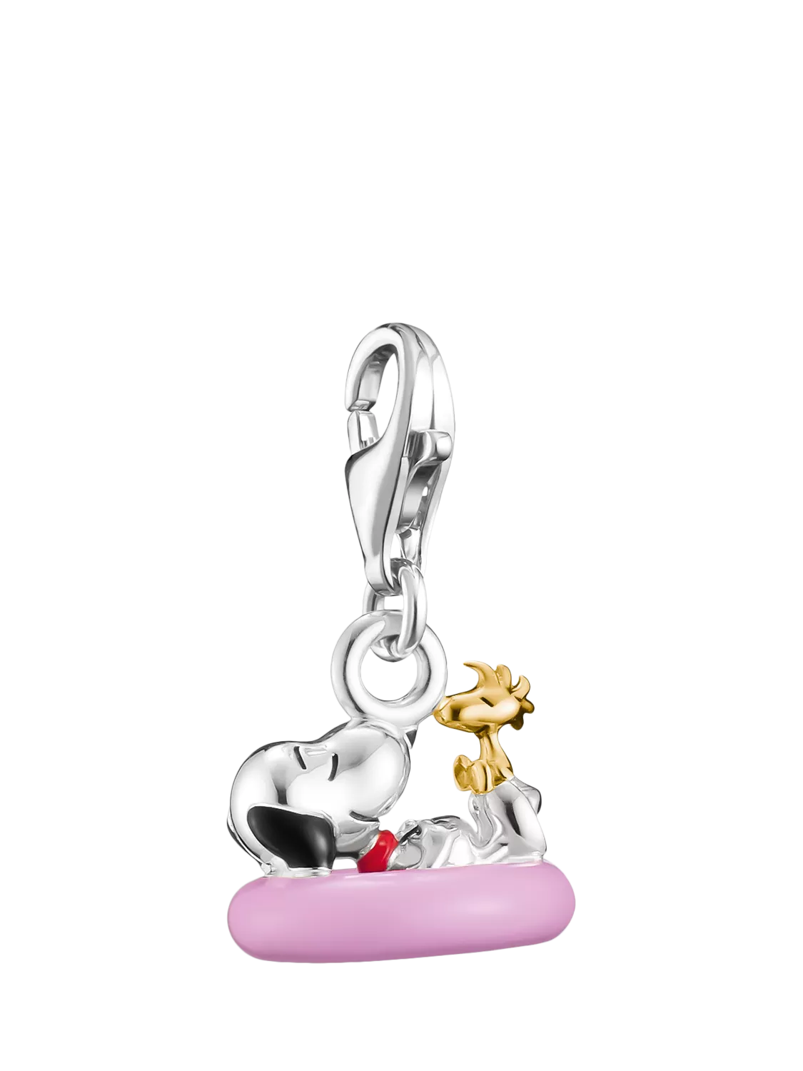 THOMAS SABO Snoopy Woodstock bath ring charm pendant in silver and pink enamel, imported from the UK