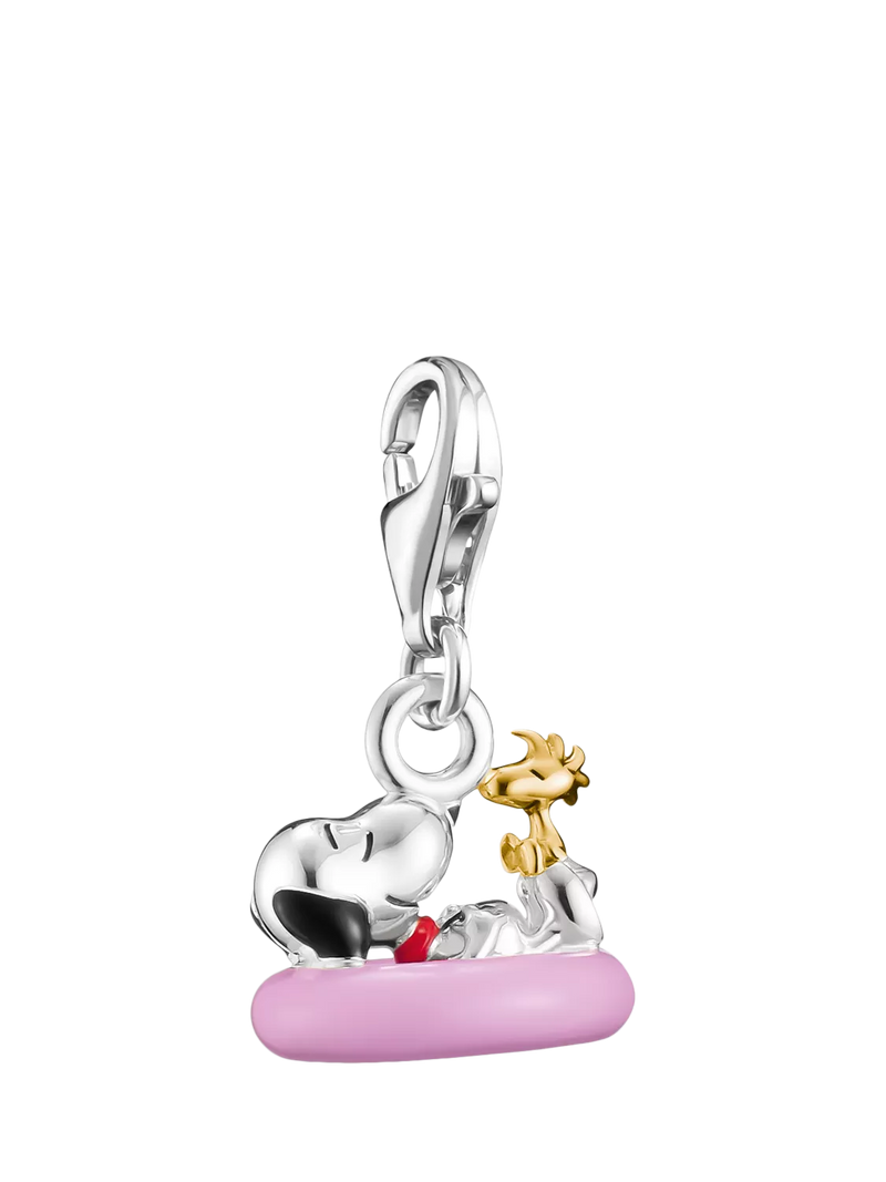 THOMAS SABO Snoopy Woodstock bath ring charm pendant in silver and pink enamel, imported from the UK