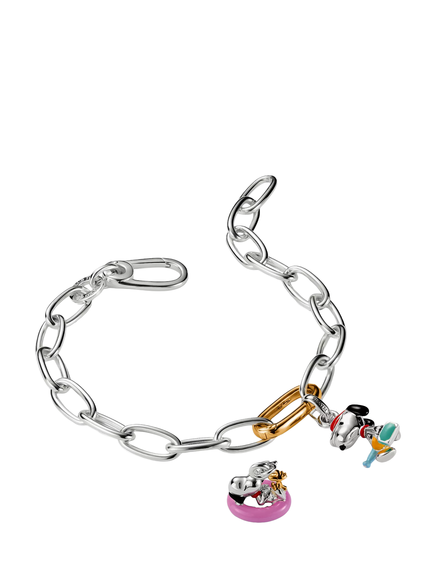 THOMAS SABO Snoopy Woodstock bath ring charm pendant in silver and pink enamel, imported from the UK