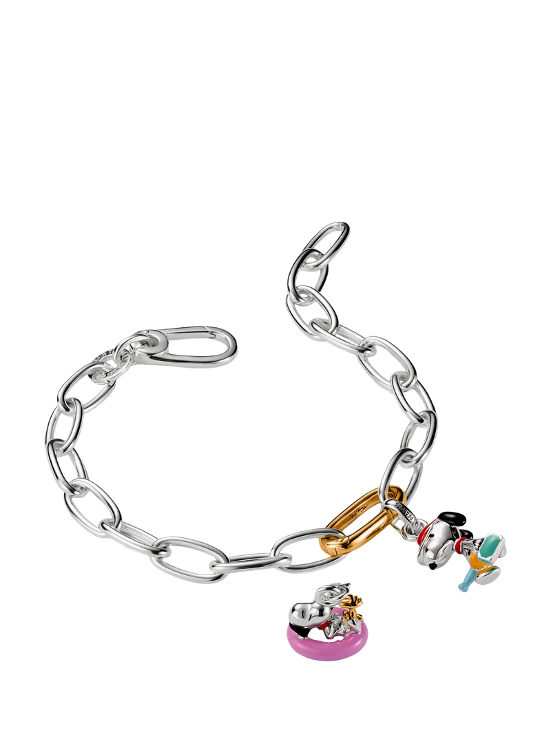 THOMAS SABO Snoopy Woodstock bath ring charm pendant in silver and pink enamel, imported from the UK
