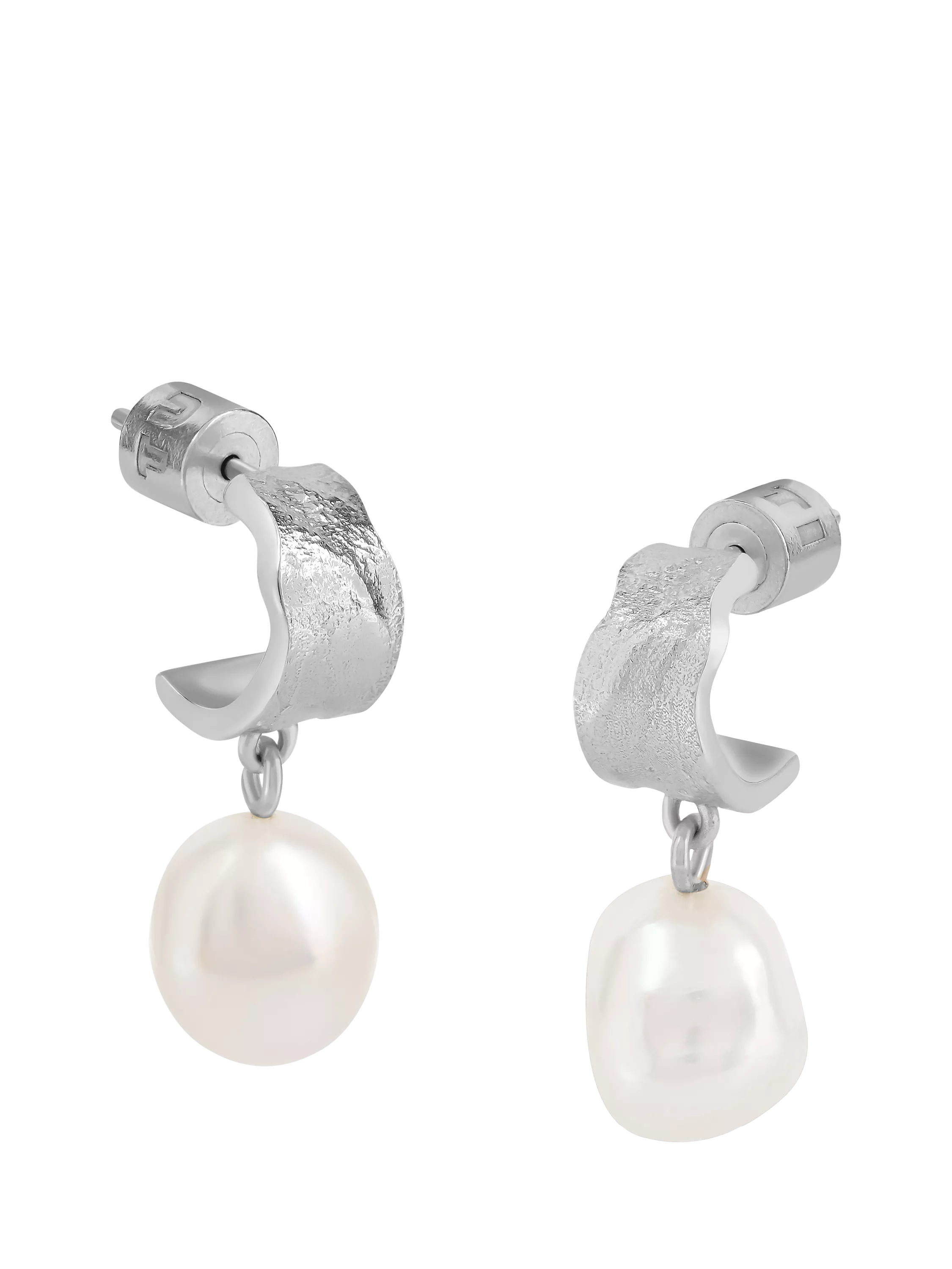 TUTTI textured freshwater pearl drop earrings silver - British product