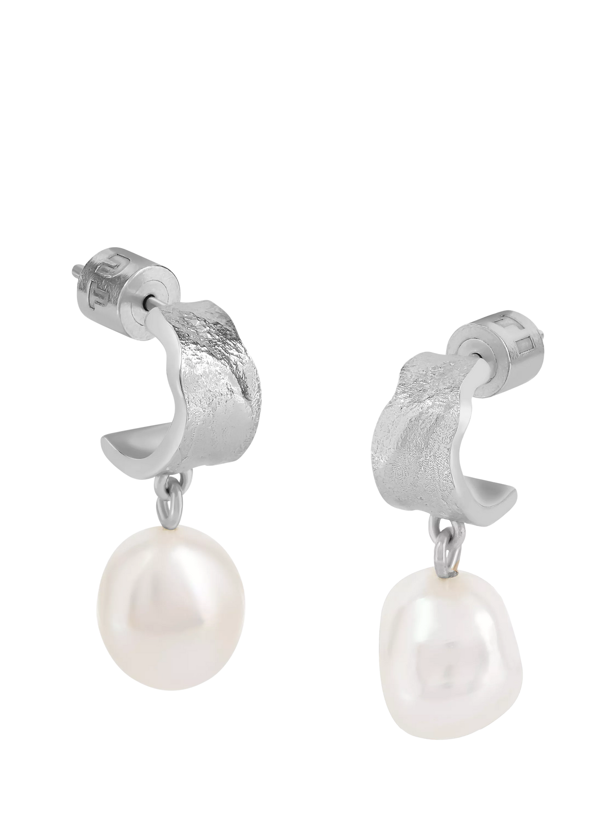TUTTI textured freshwater pearl drop earrings silver - British product