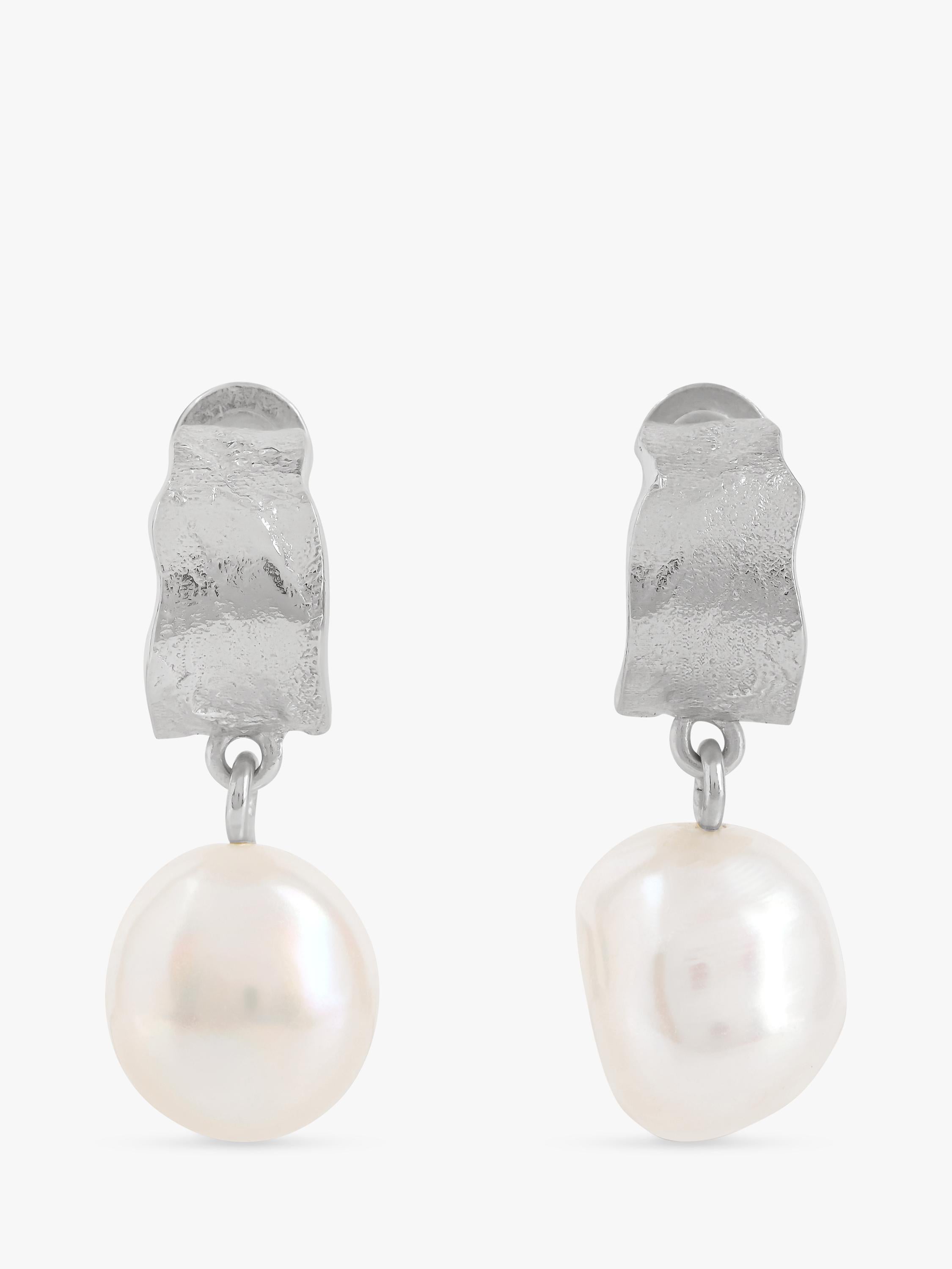 TUTTI textured freshwater pearl drop earrings silver - British product