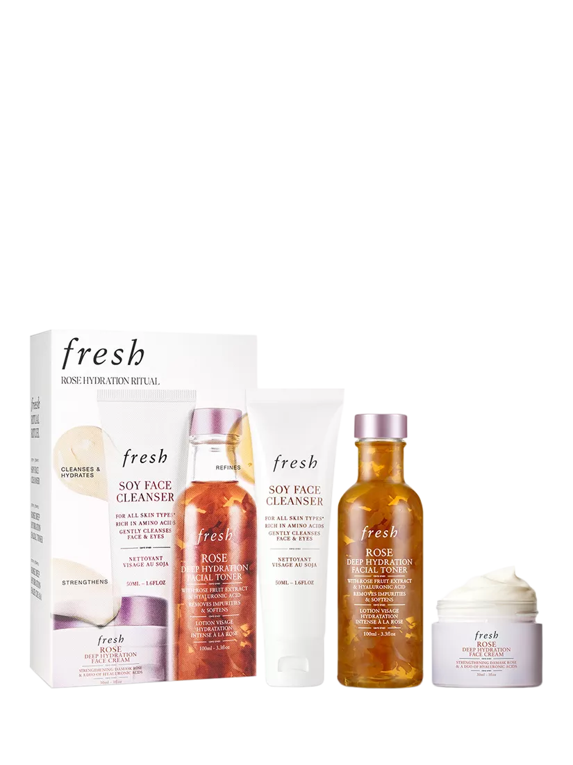 Fresh Rose Hydration Ritual gift set with cleanser toner and cream, UK version