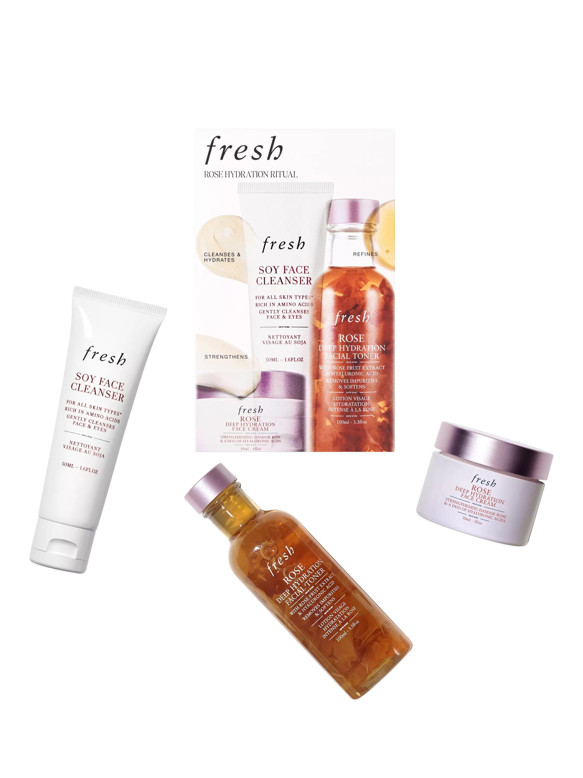 Fresh Rose Hydration Ritual gift set with cleanser toner and cream, UK version