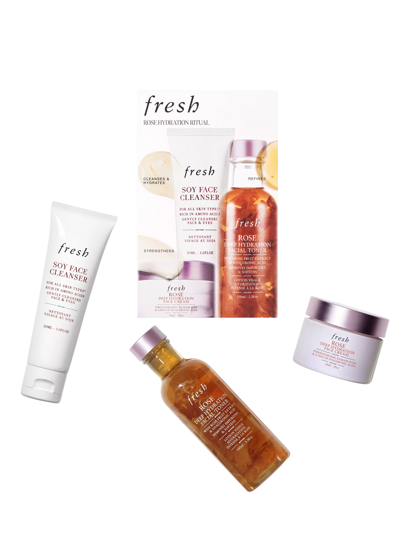 Fresh Rose Hydration Ritual gift set with cleanser toner and cream, UK version