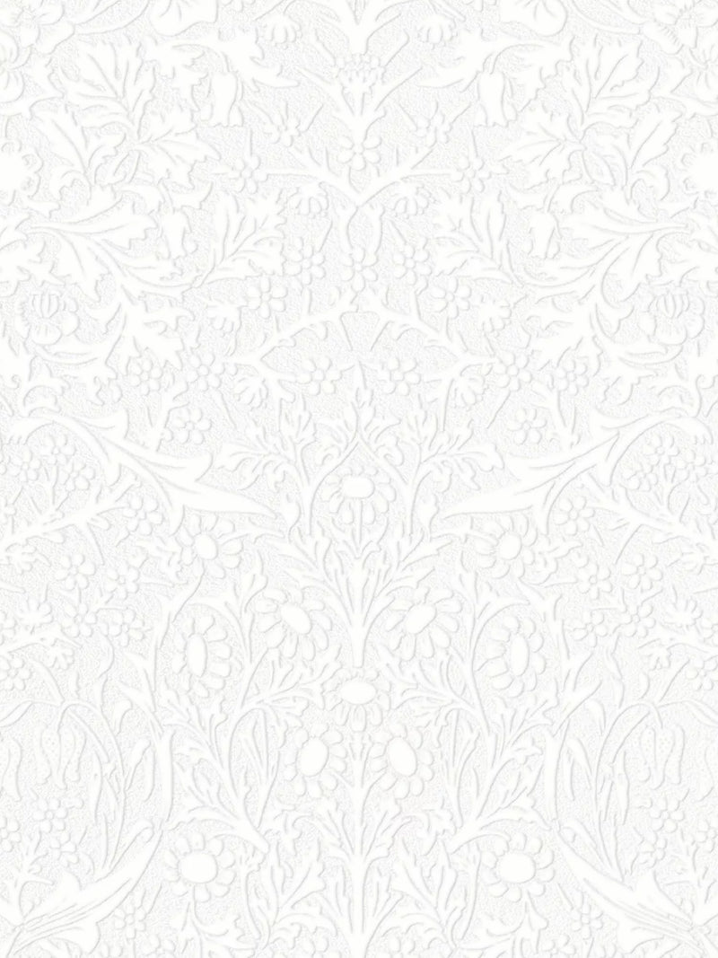 William Morris At Home Blackthorn paintable wallpaper roll white (British brand)