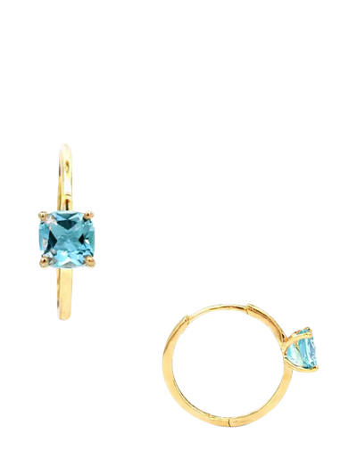 John Lewis E.W Adams 9ct Yellow Gold Cushion Cut Blue Topaz Hoop Earrings- Buy online at McGrocer