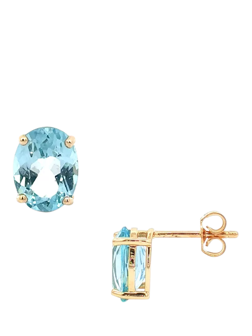 E.W Adams blue topaz stud earrings 9ct yellow gold (British brand)