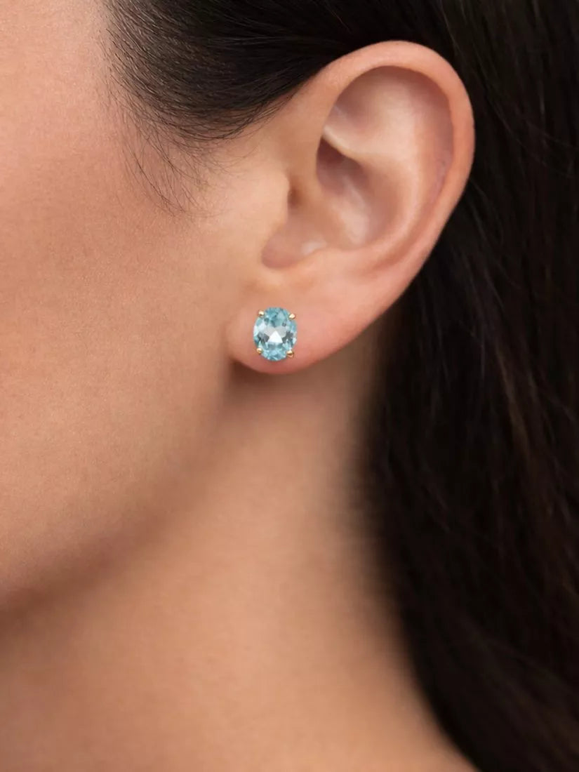 E.W Adams blue topaz stud earrings 9ct yellow gold (British brand)