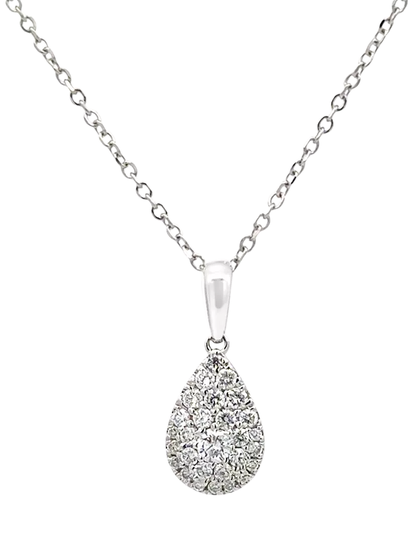 E.W Adams diamond pear drop pendant necklace 18ct white gold, UK version