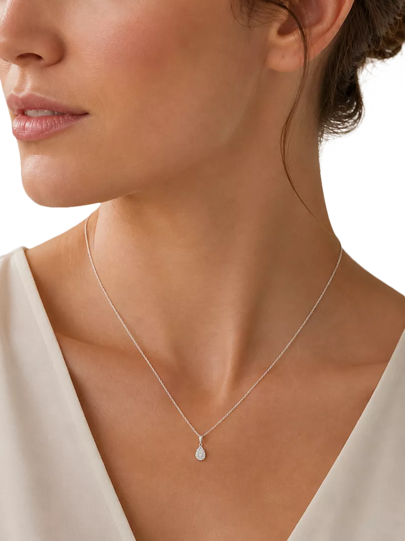 E.W Adams diamond pear drop pendant necklace 18ct white gold, UK version