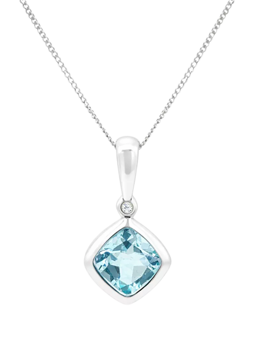 E.W Adams blue topaz diamond pendant necklace 9ct white gold, UK version