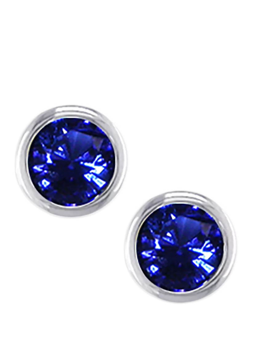 E.W Adams 9ct white gold round sapphire stud earrings, imported from the UK