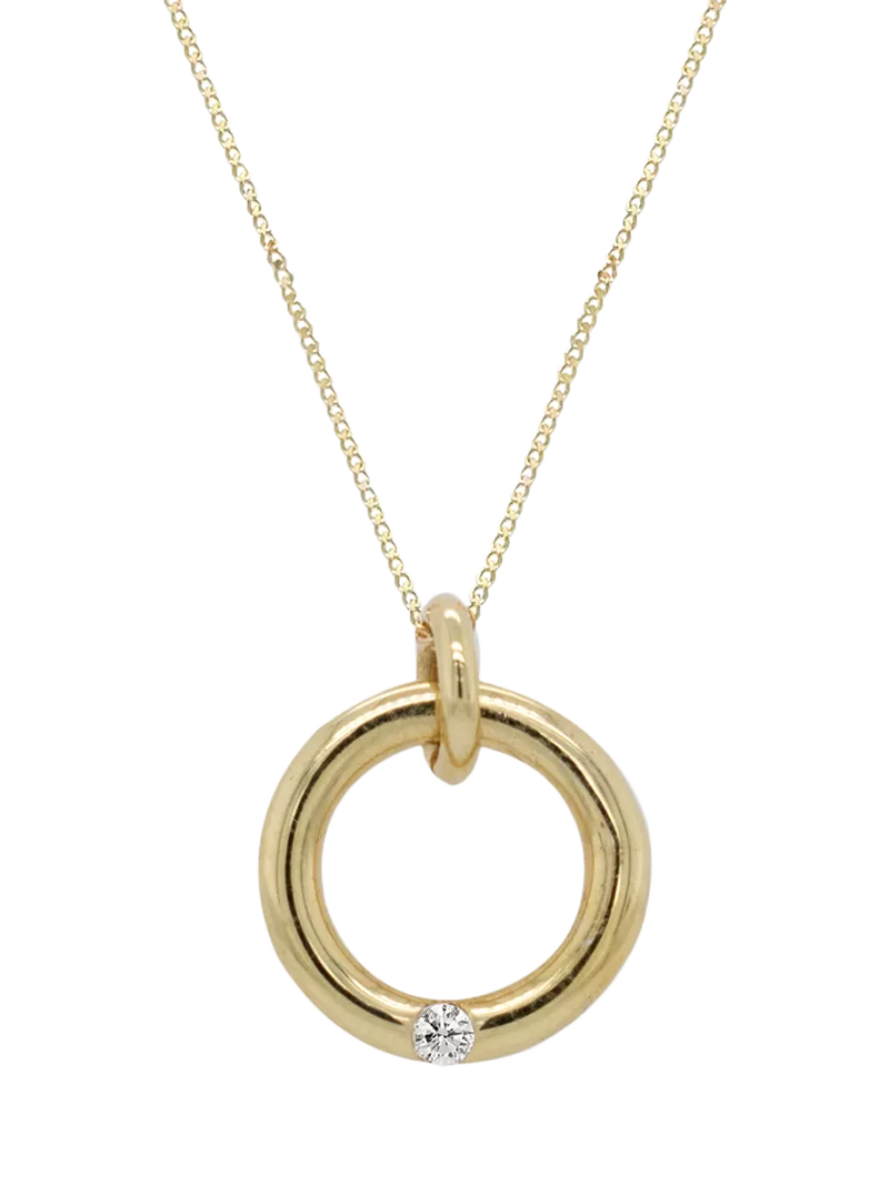 E.W. Adams 9ct yellow gold diamond circle pendant necklace 0.02ct - British product
