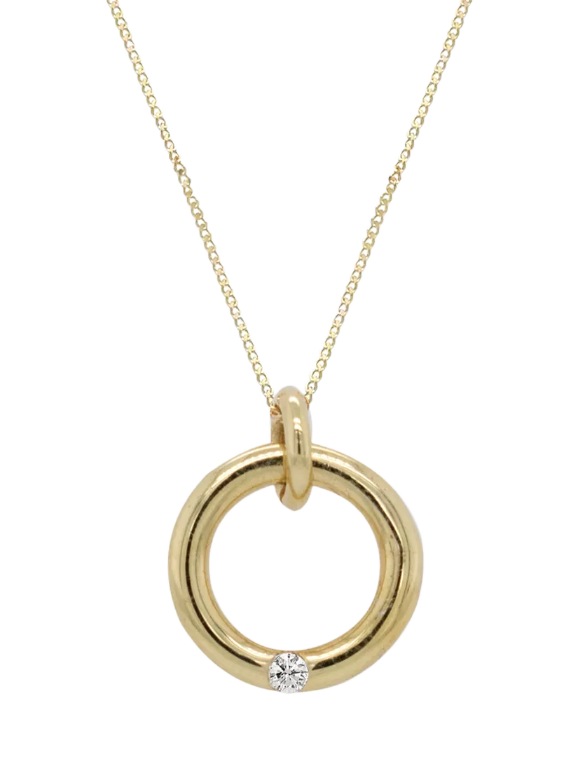 E.W. Adams 9ct yellow gold diamond circle pendant necklace 0.02ct - British product
