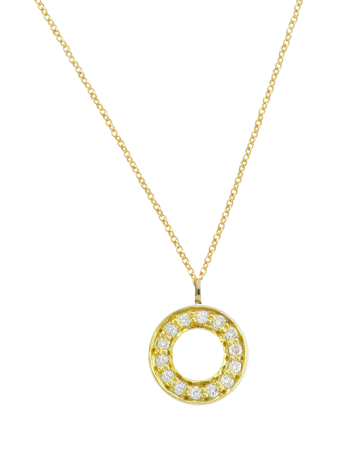 E.W Adams 9ct yellow gold diamond round pendant necklace, imported from the UK