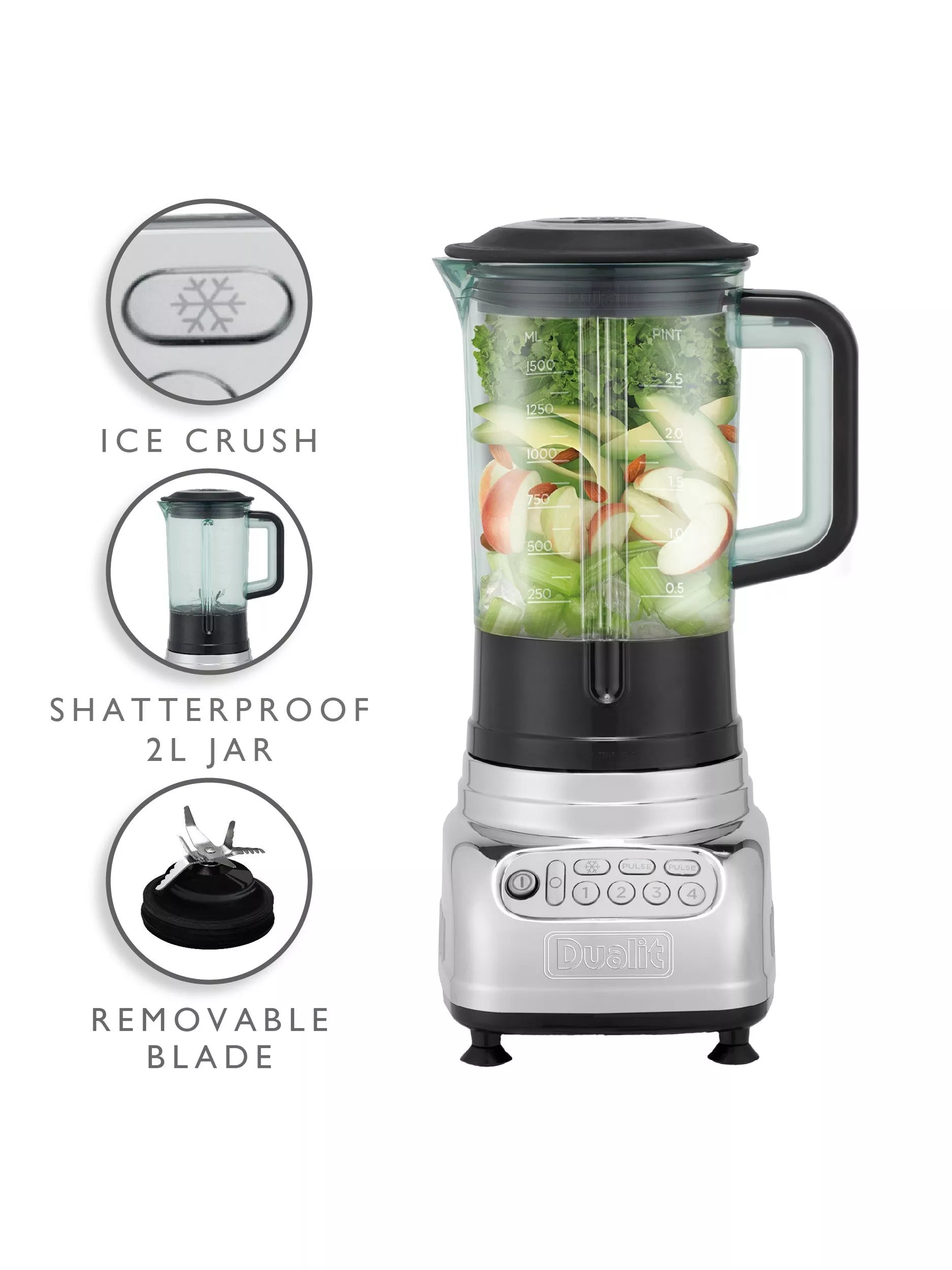 Dualit stainless steel food blender and smoothie maker, imported from the UK