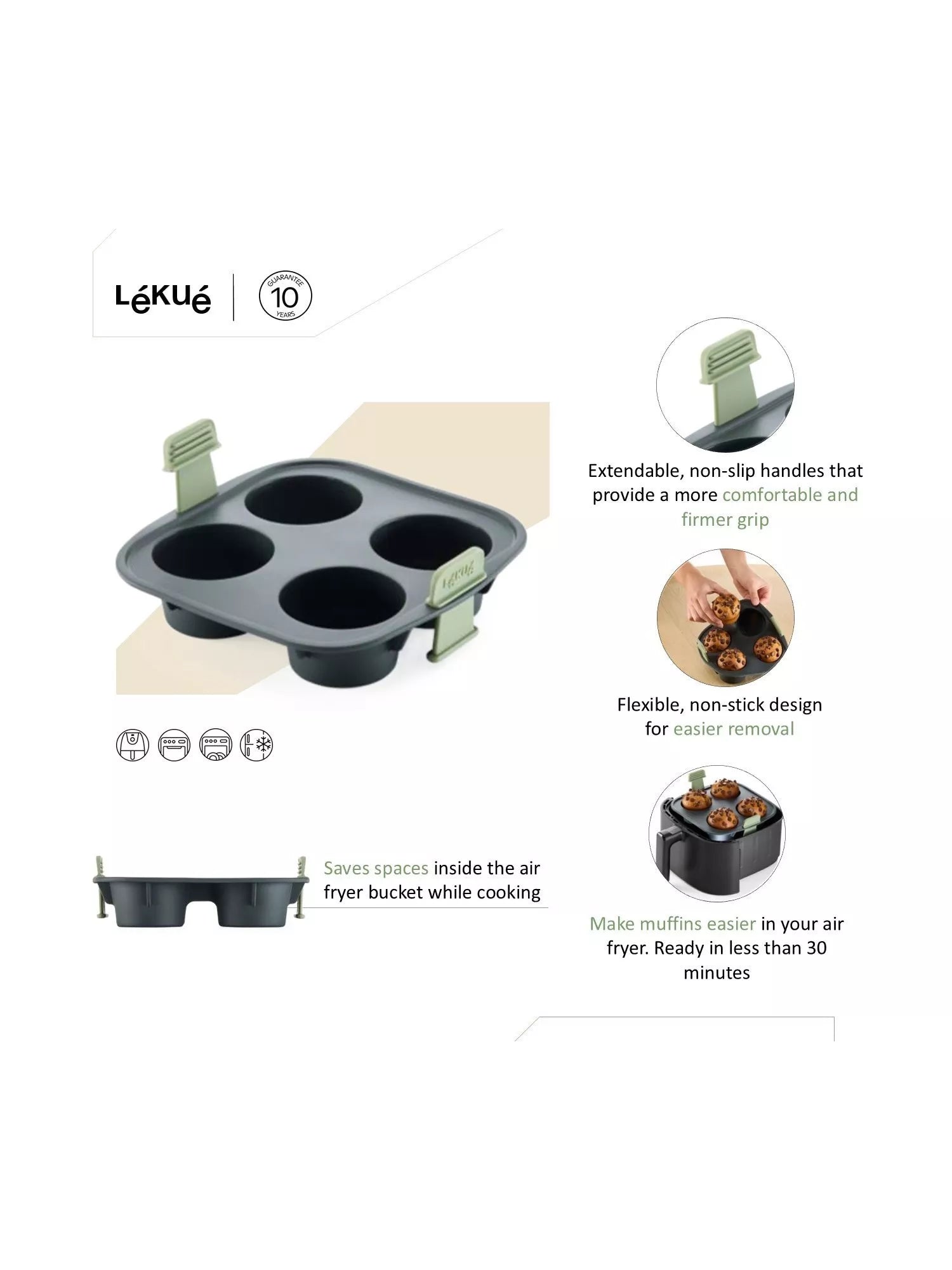 Lékué silicone non-stick muffin mould 4-hole - British product