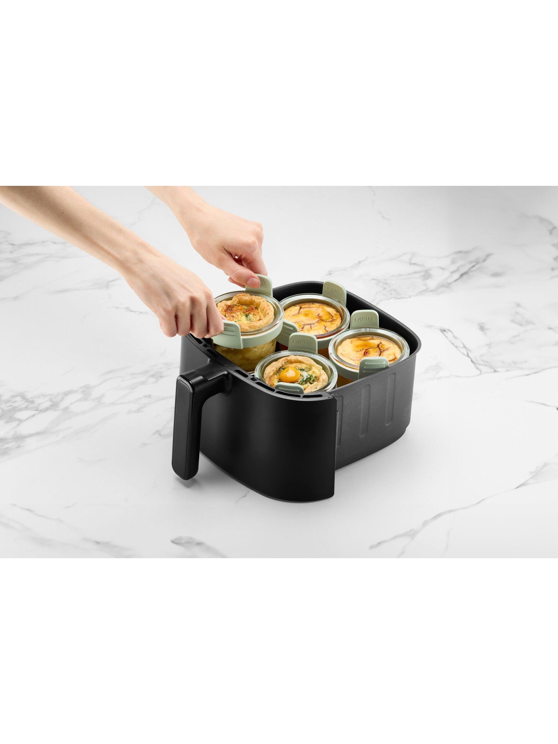 Lékué air fryer glass mini cups set of 4 clear/green (British brand)