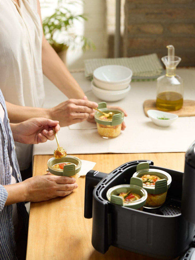 Lékué air fryer glass mini cups set of 4 clear/green (British brand)
