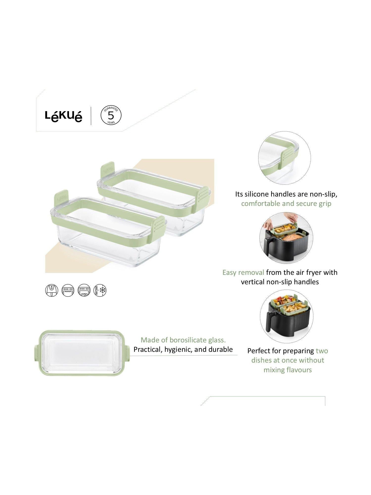 Lékué air fryer glass dish set clear green, imported from the UK