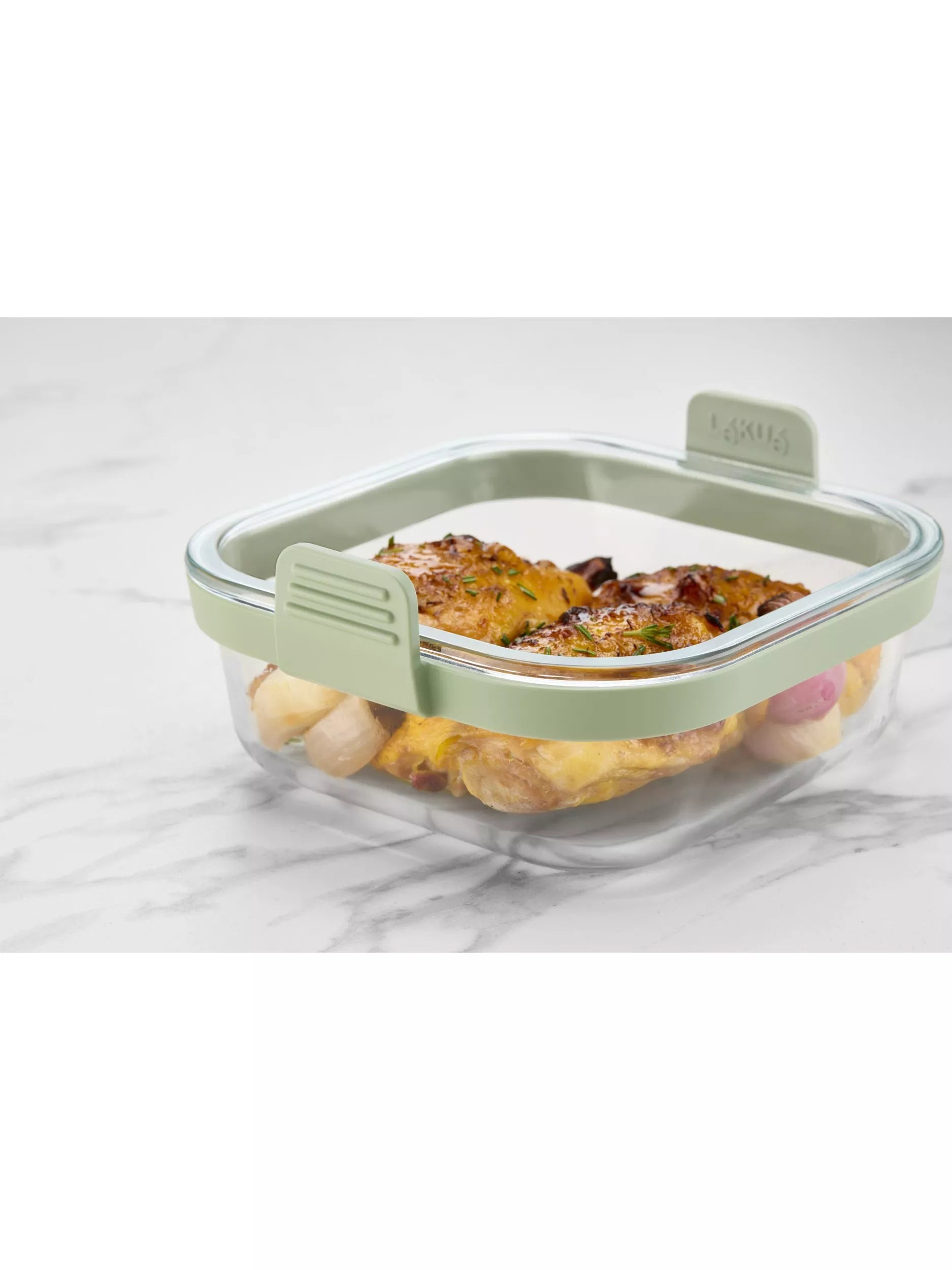 Lékué air fryer square glass dish clear green (British brand)