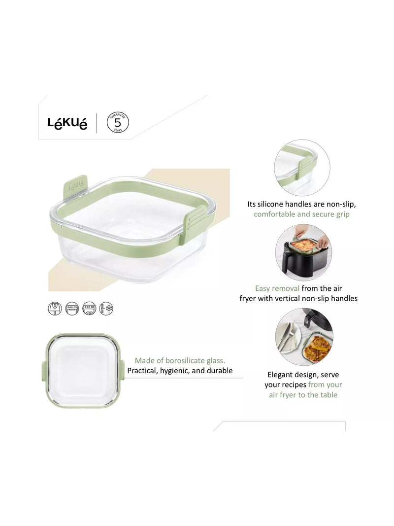 Lékué air fryer square glass dish clear green (British brand)
