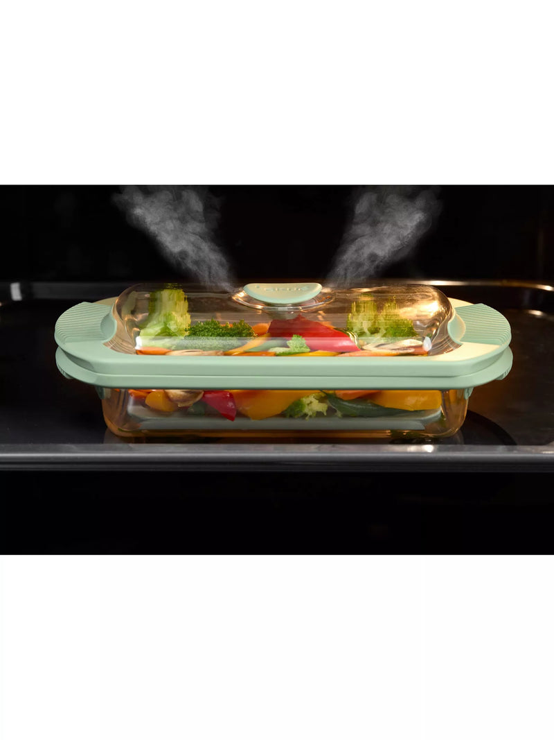Lékué glass steam cooker with tray and recipe book (British brand)