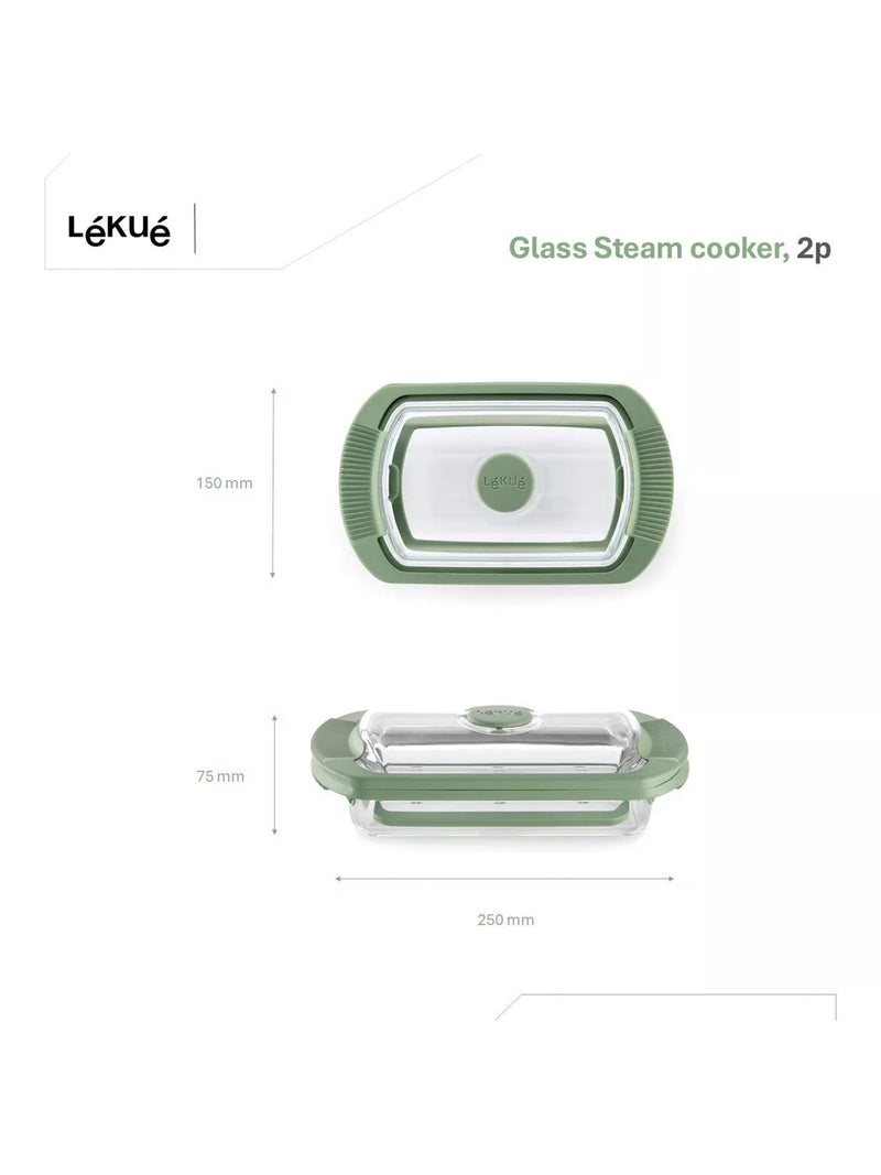 Lékué glass steam cooker with tray and recipe book (British brand)