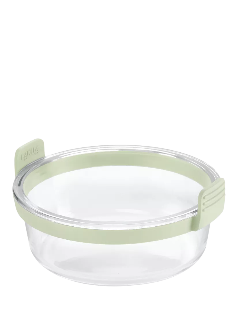 Lékué air fryer round glass dish with green silicone handles (British brand)
