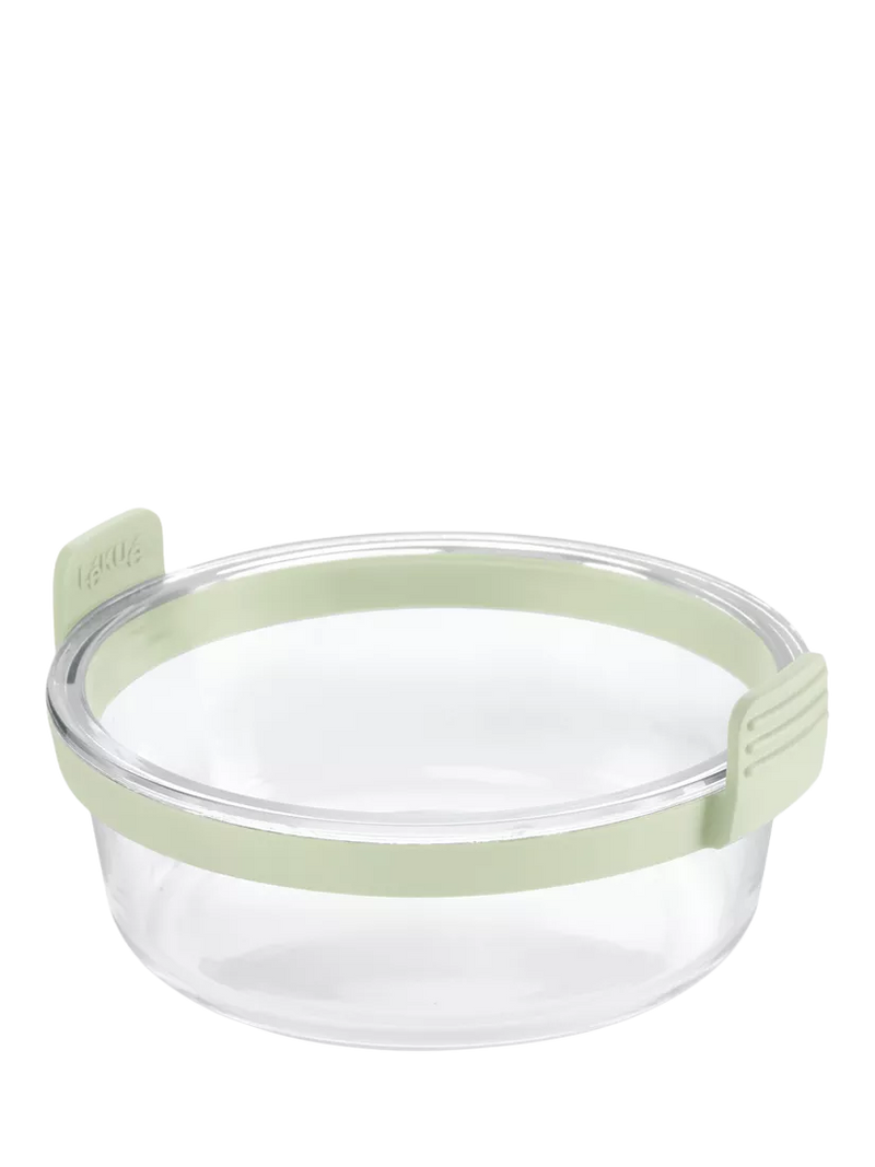 Lékué air fryer round glass dish with green silicone handles (British brand)