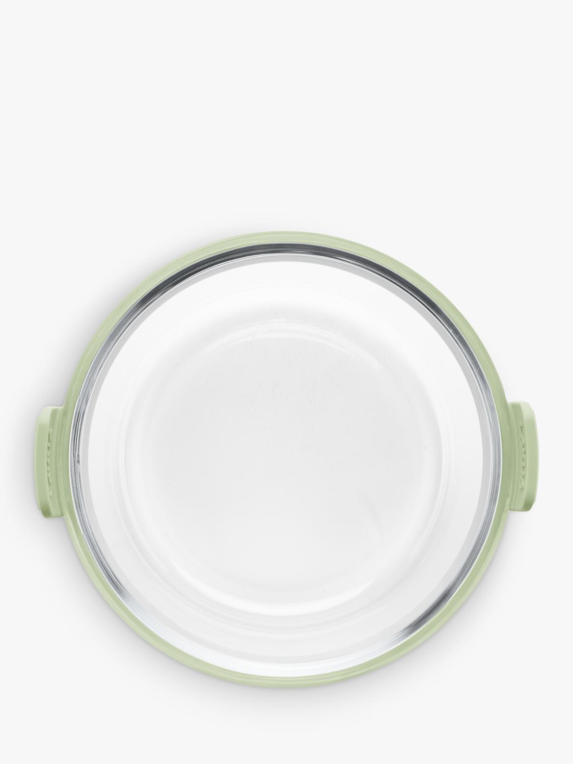 Lékué air fryer round glass dish with green silicone handles (British brand)