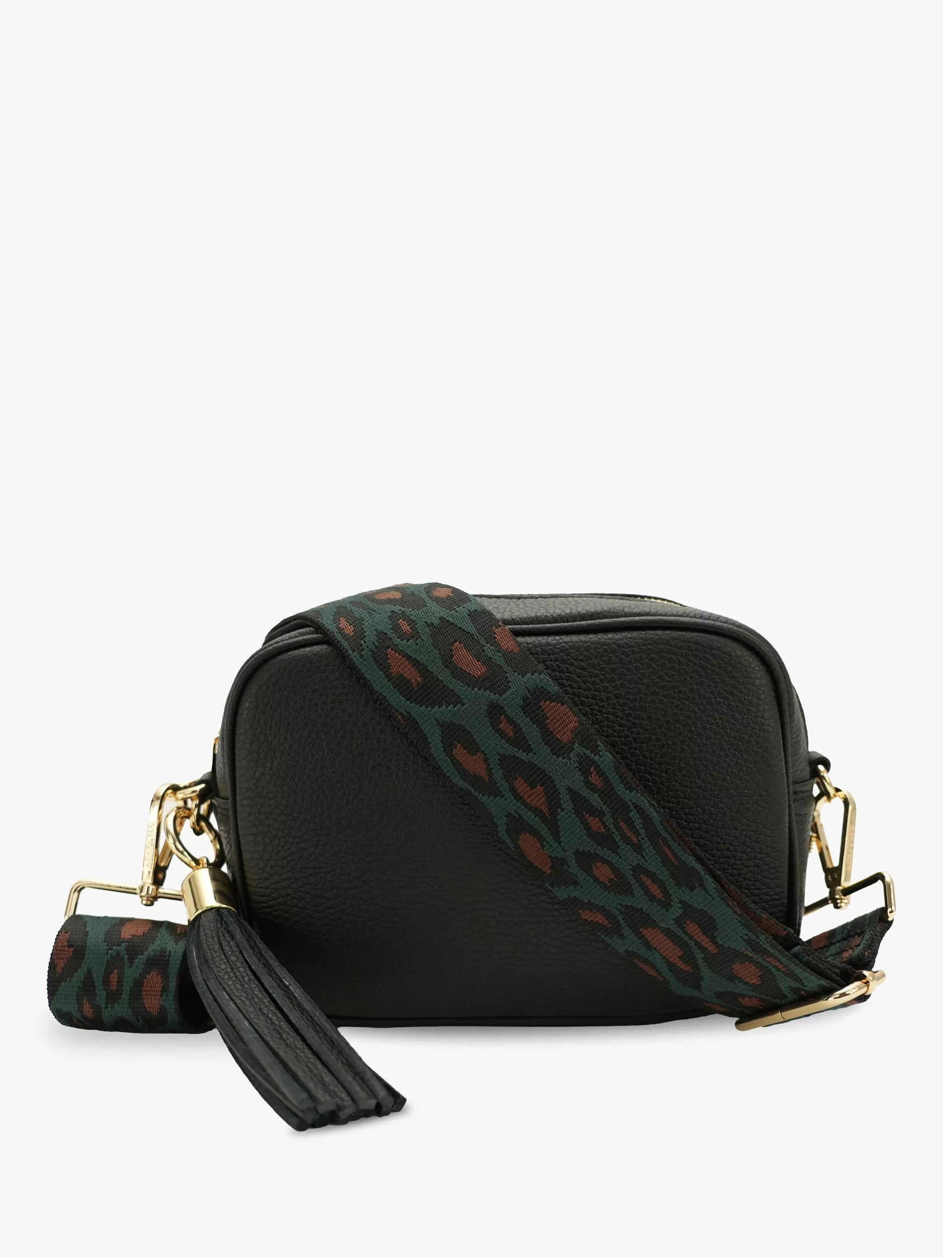 Apatchy London Tassel Leather Crossbody Bag with Teal Cheetah Strap
