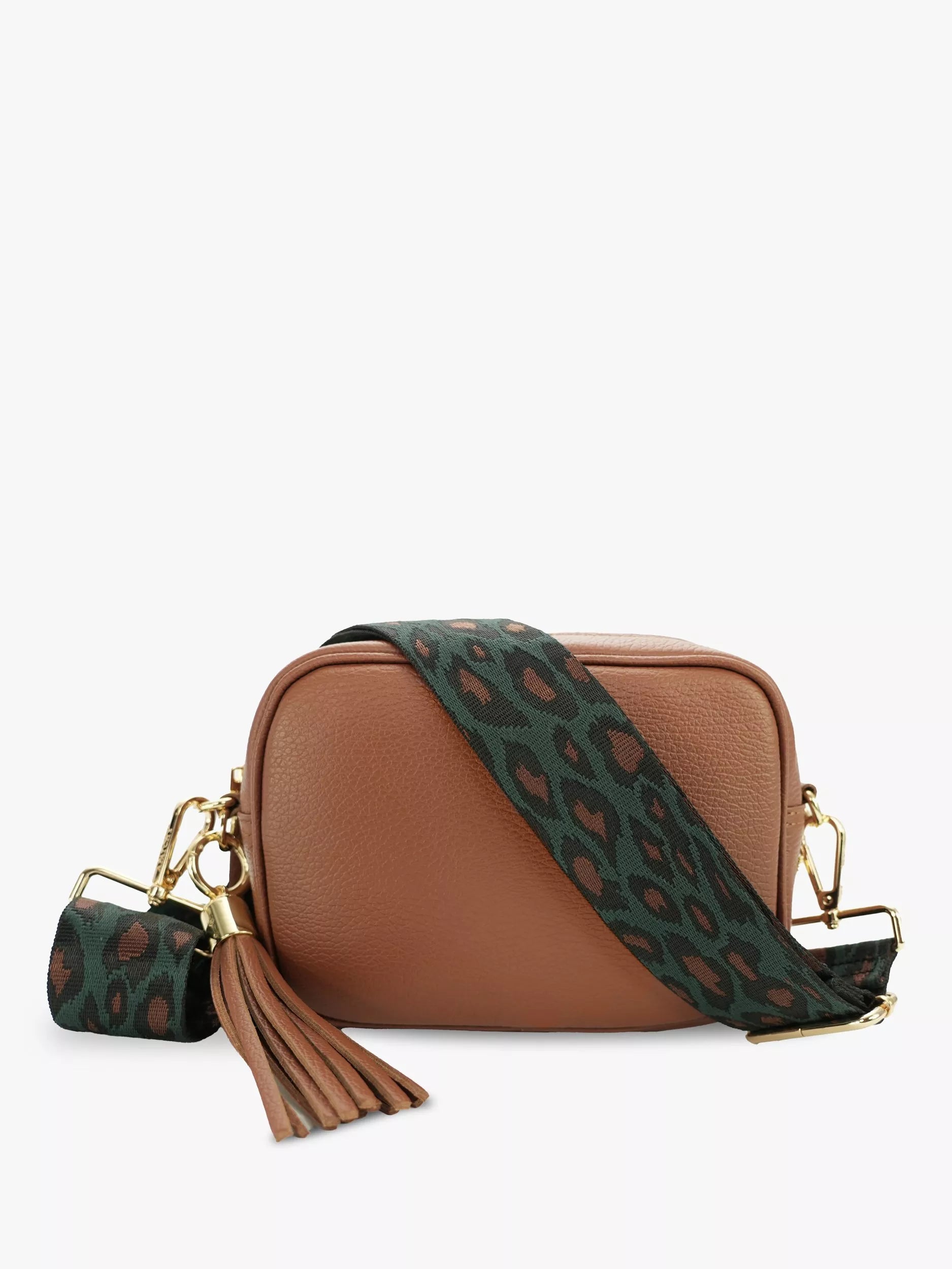 Apatchy London Tassel Leather Crossbody Bag with Teal Cheetah Strap