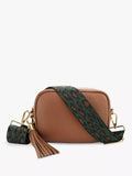 Apatchy London Tassel Leather Crossbody Bag with Teal Cheetah Strap