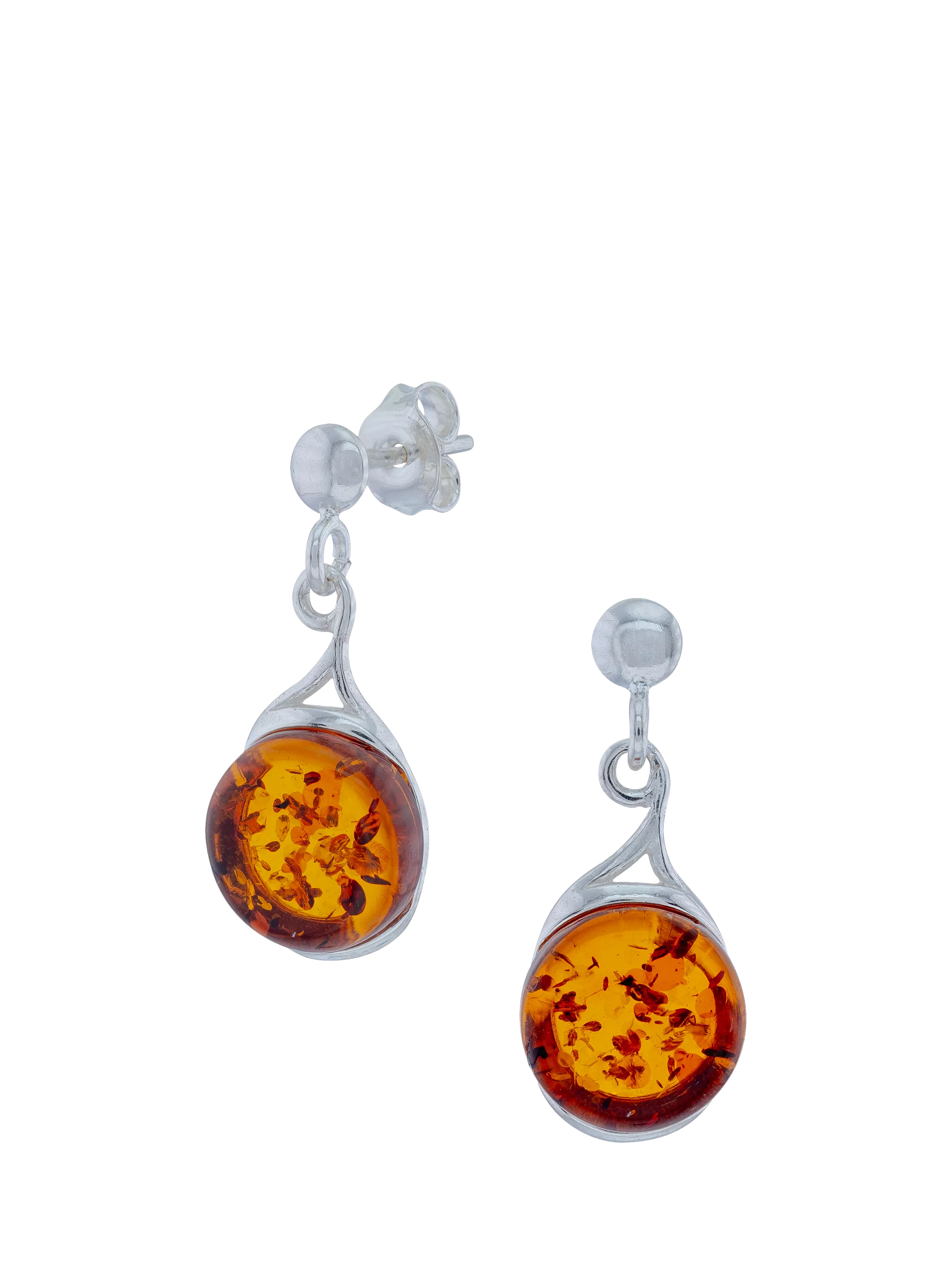 Be-Jewelled Baltic amber drop studs in sterling silver - British product