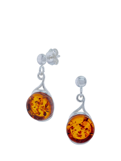 John Lewis Be-Jewelled Natural Baltic Round Amber Drop Stud Earrings, Silver/Cognac- Buy online at McGrocer