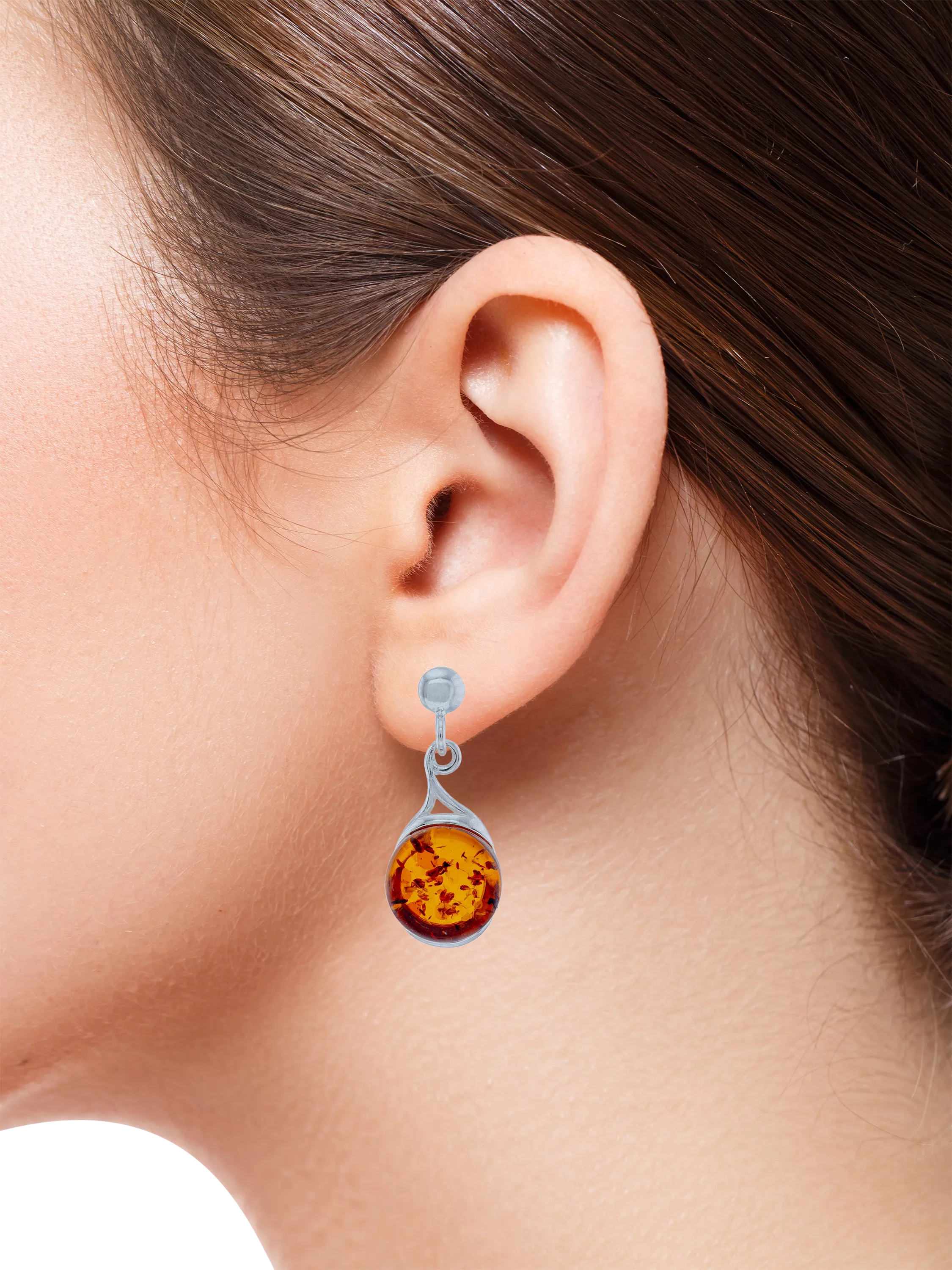 Be-Jewelled Baltic amber drop studs in sterling silver - British product