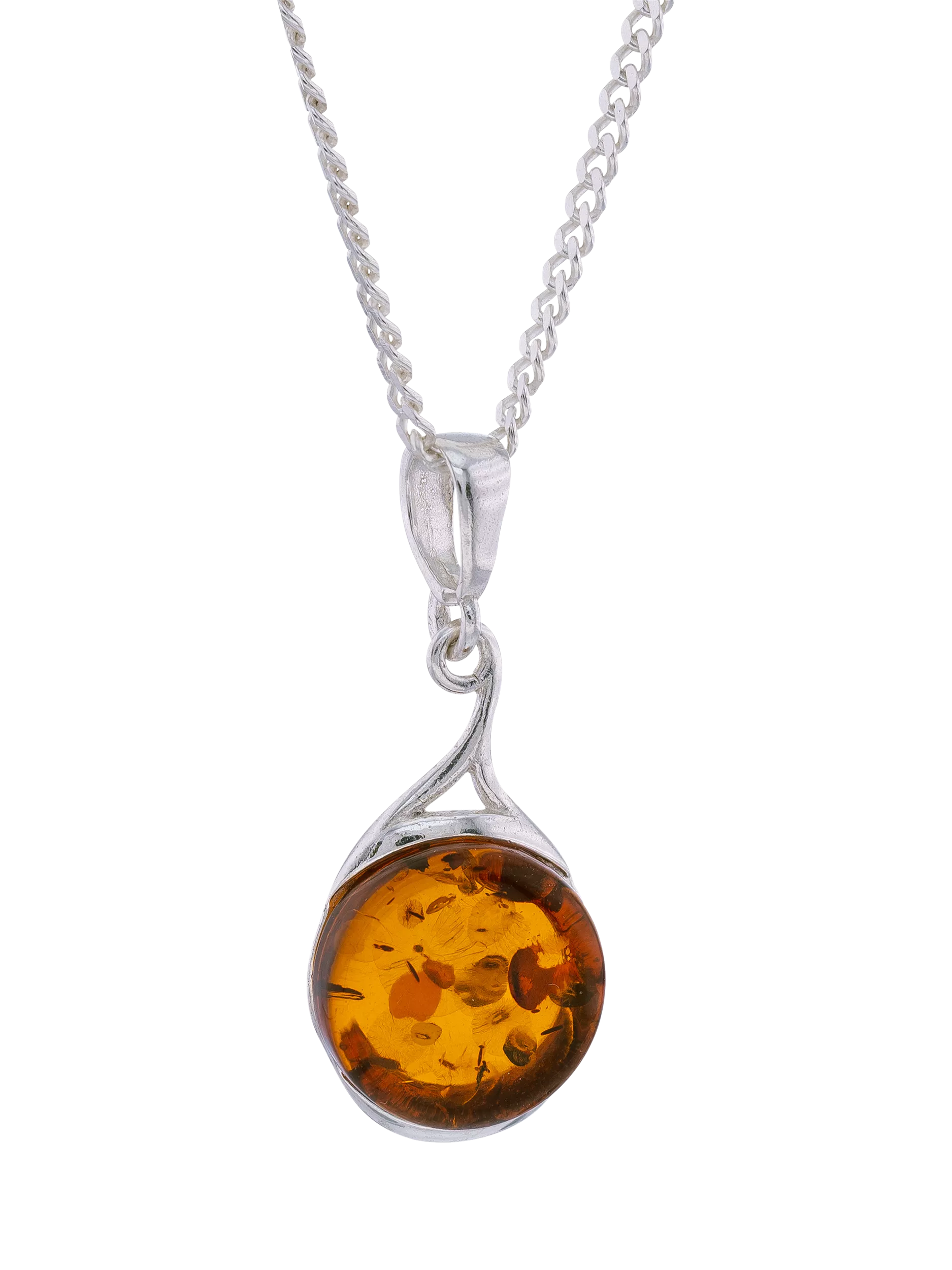 Be-Jewelled natural Baltic amber pendant necklace in silver cognac (British brand)
